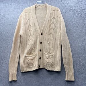 Vintage Norma Della Legge England Wool Cable Knit Cardigan Sweater Button Up